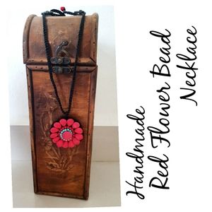 Handmade Red Flower Beaded Necklace